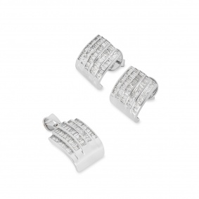 White Gold Diamond Pendant & Earrings Suite 3.70ct TDW